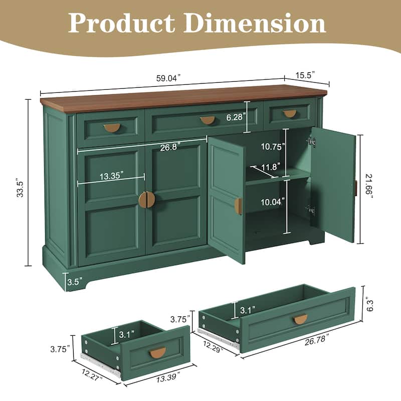 59'' W Sideboard with 3 Drawers, 4-Door Storage Cabinet
