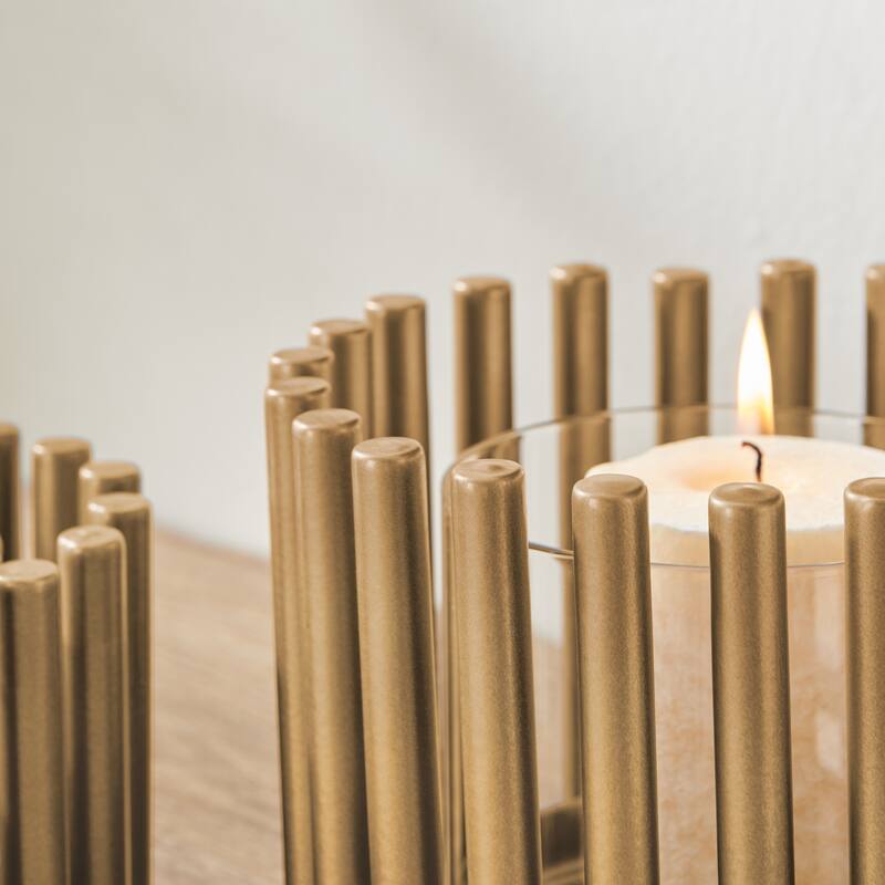 Danya B. Pela Pillar Ring Warm Gold Midcentury Modern Votive Hurricane Candle Holders - Set of 2 - 7.375 X 7.375 X 5.375