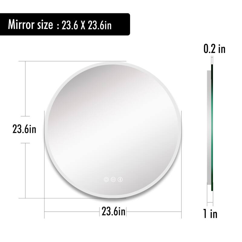 Round Frameless Wall Mount Anti Fog LED Light Bathroom Vanity Mirror