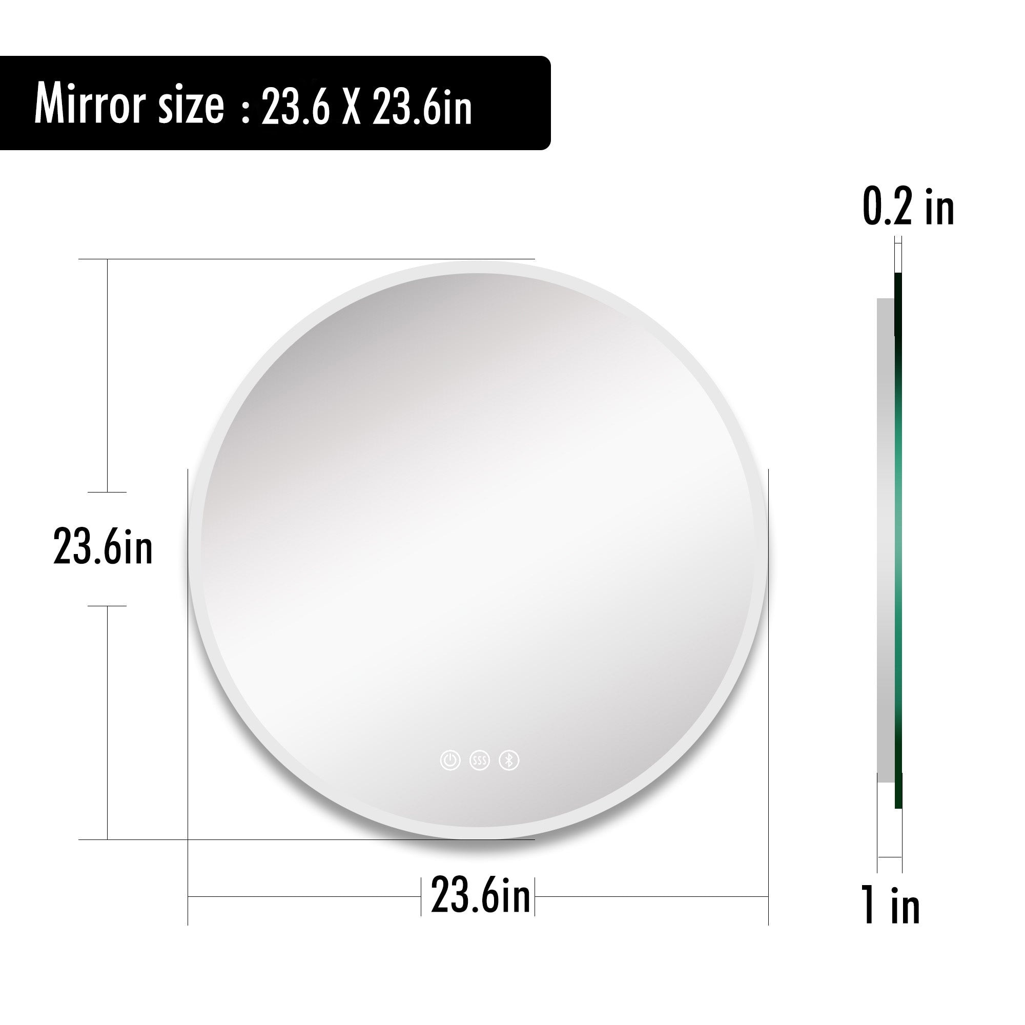 Round Frameless Wall Mount Anti Fog LED Light Bathroom Vanity Mirror