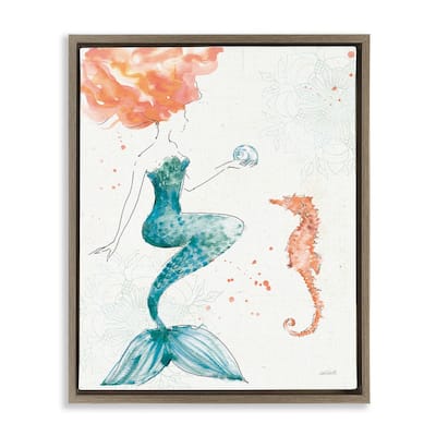 Stupell Mermaid and Ocean Seahorse Floating Framed Canvas Wall Art, Design by Anne Tavoletti