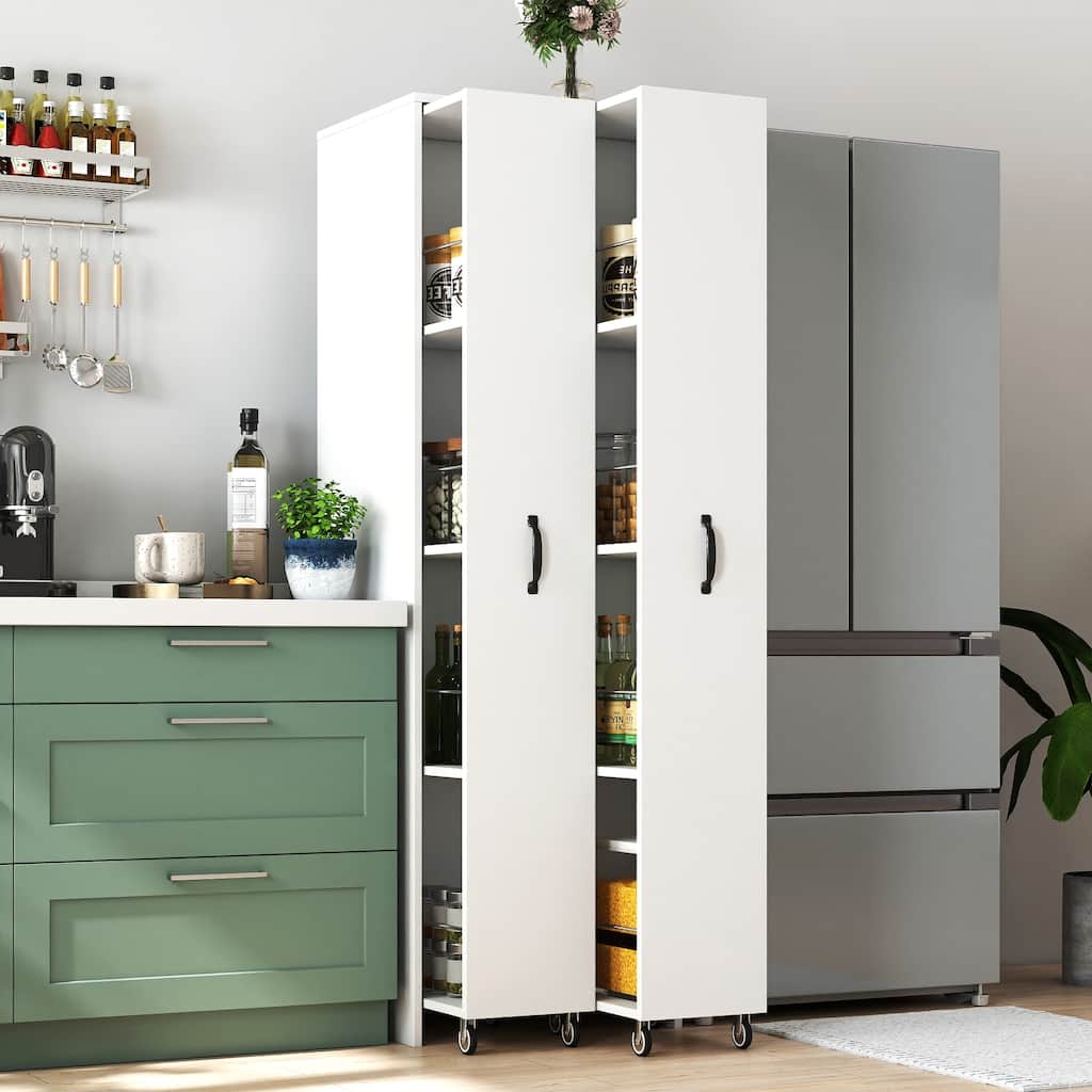 4-Tier Slide-Out Bookcase with Wheels, Narrow Hidden Storage Cabinet with Pull-Out Shelving for Home Office