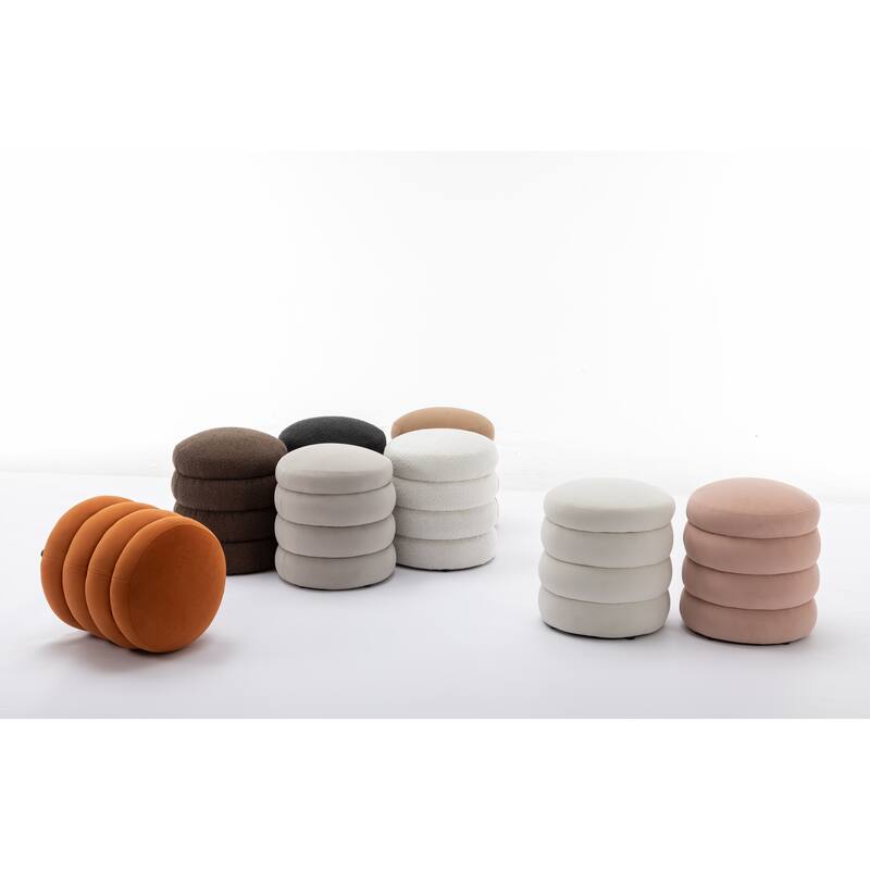 Soft Velvet Round Ottoman Footrest Stool for Living Room,Ivory