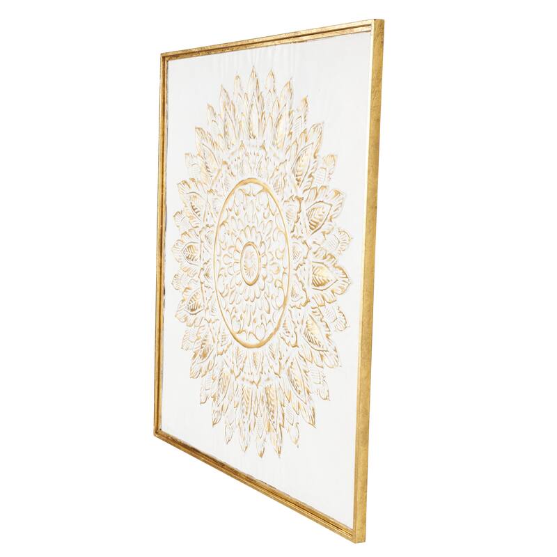 Metal Floral Leaf Mandala Wall Decor with White Backing - Gold - Roche River Decor