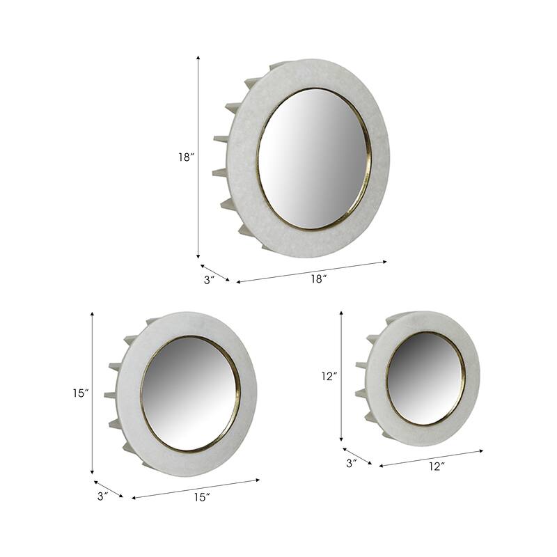 Resin Round Wall Mirrors, Set of 3 - White - 12", 15" - 18.0"