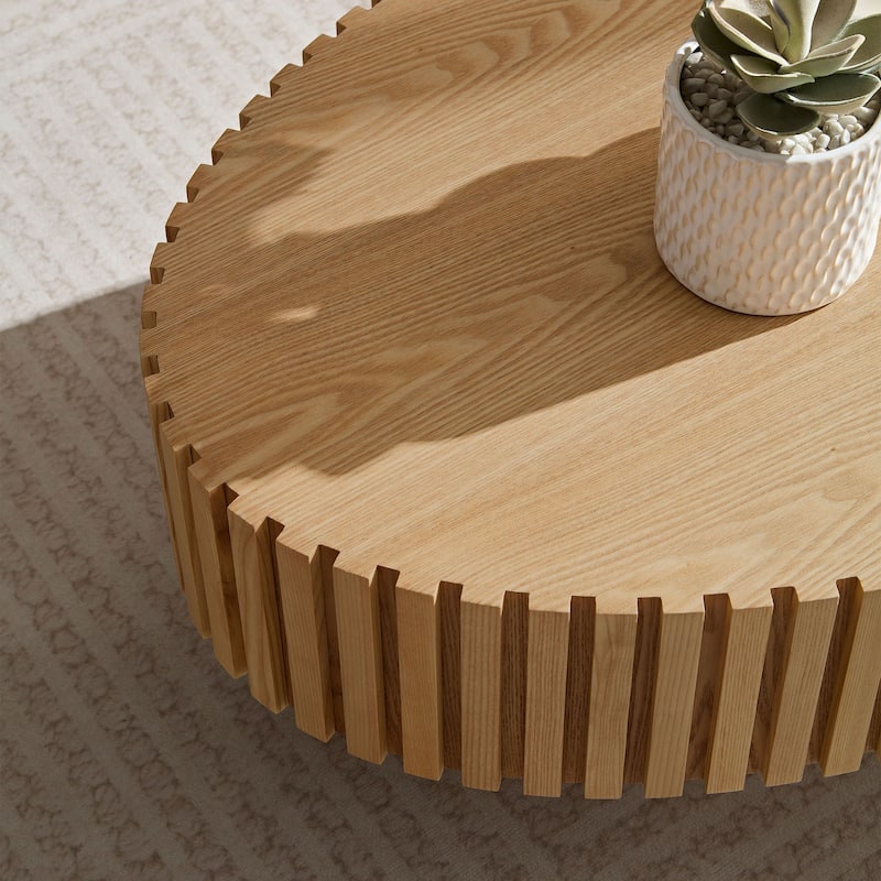 Handcraft Coffee Table Dining Table with Wood Relief, Oval End Table Accent Table with Sturdy Pedestal