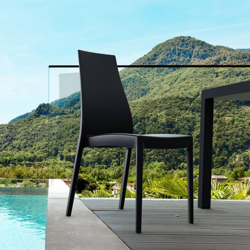 37" Black Outdoor Patio Solid High Back Dining Chair
