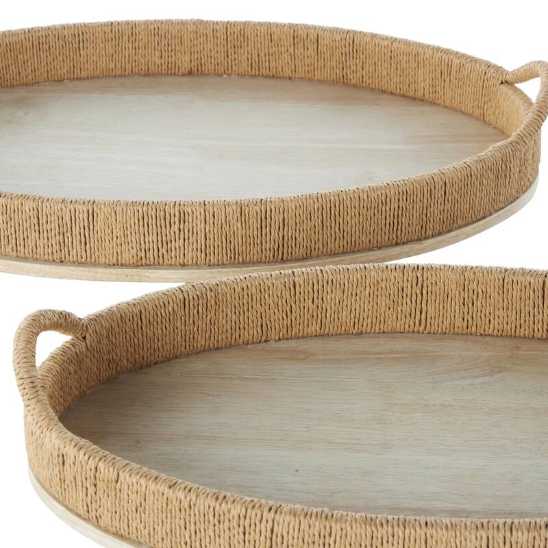 Wood Handmade Living Room Decor Tray with Wood Base - Set of 2 Brown - Roche River Decor