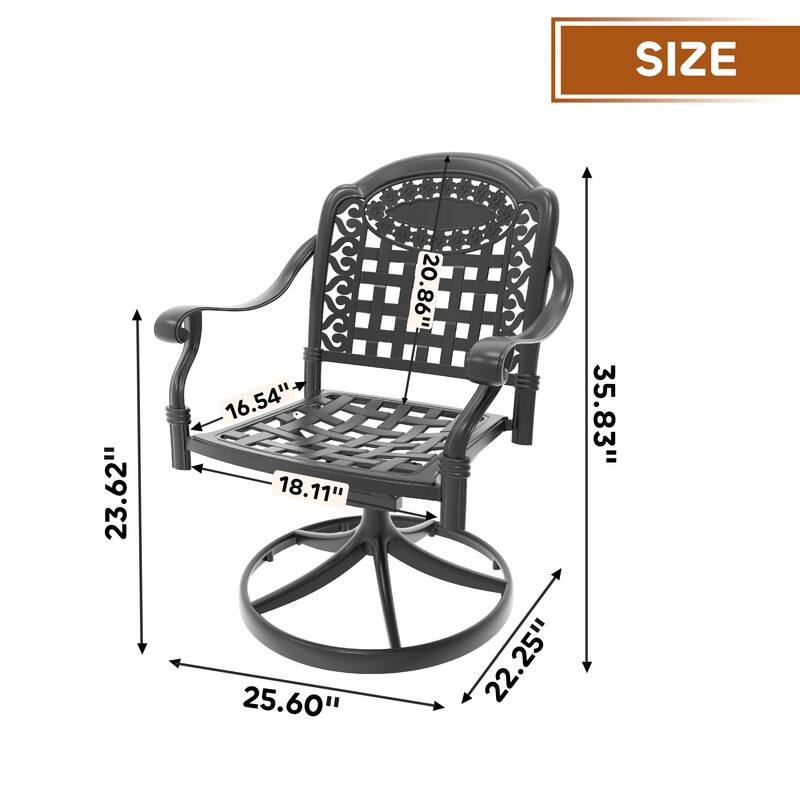 Black Swivel Aluminum Patio Outdoor Dining Chair (4-Pack)