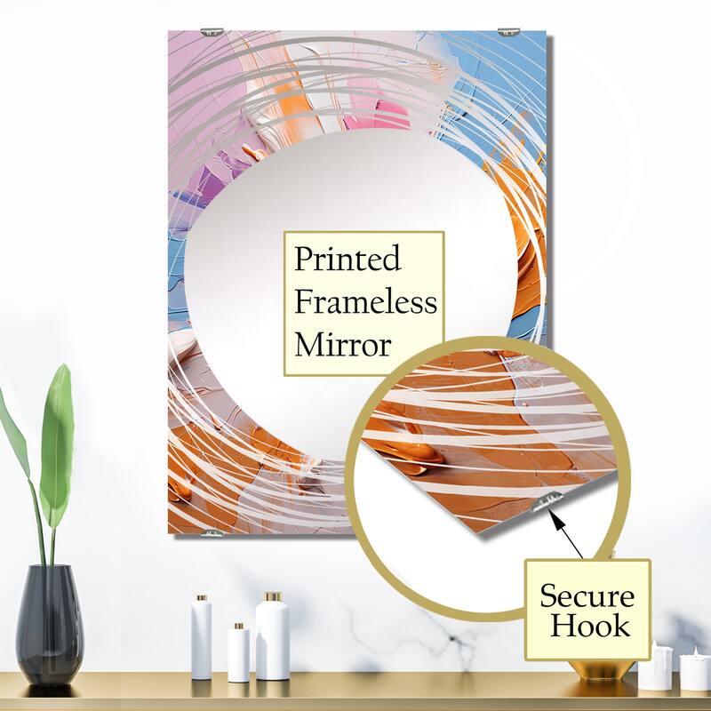 Designart "Pink And Purple Ink Flowers III" Abstract Liquid Ink Mirror Pink - Modern Mirror For Wall Art Decor