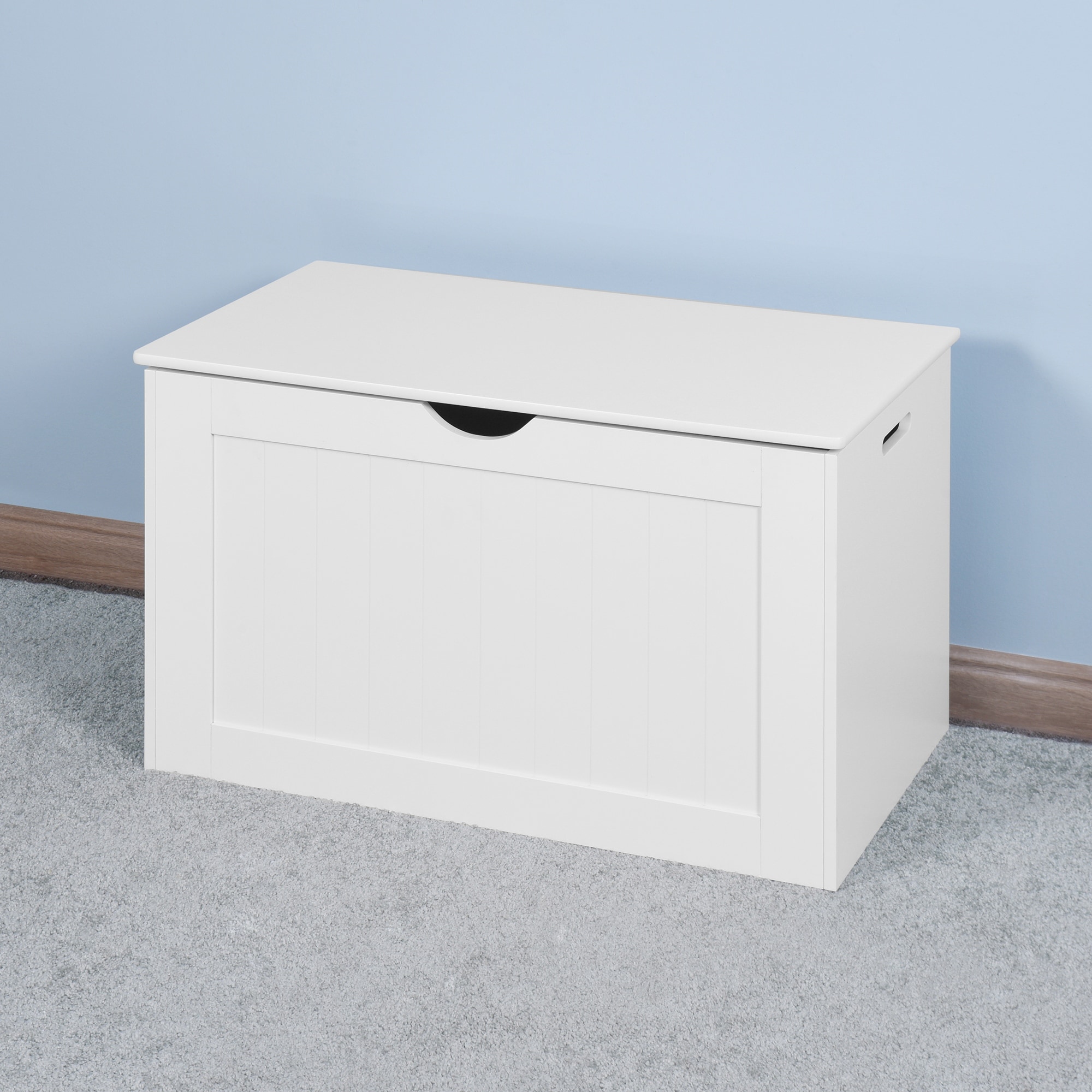 White Lift Top Entryway Storage Cabinet with 2 Safety Hinge Wooden Toy Box Bed Bath Beyond 39570789