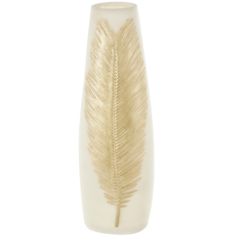 Polystone Leaf Decorative Vase with Gold Leaf Relief - Cream - Roche River Decor - Cream - 7"W, 20"H