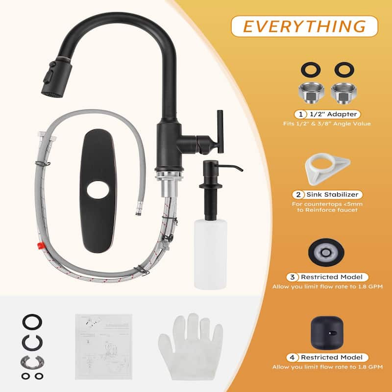 WOWOW Pull Down Sprayer Kitchen Faucet with Soap Dispenser