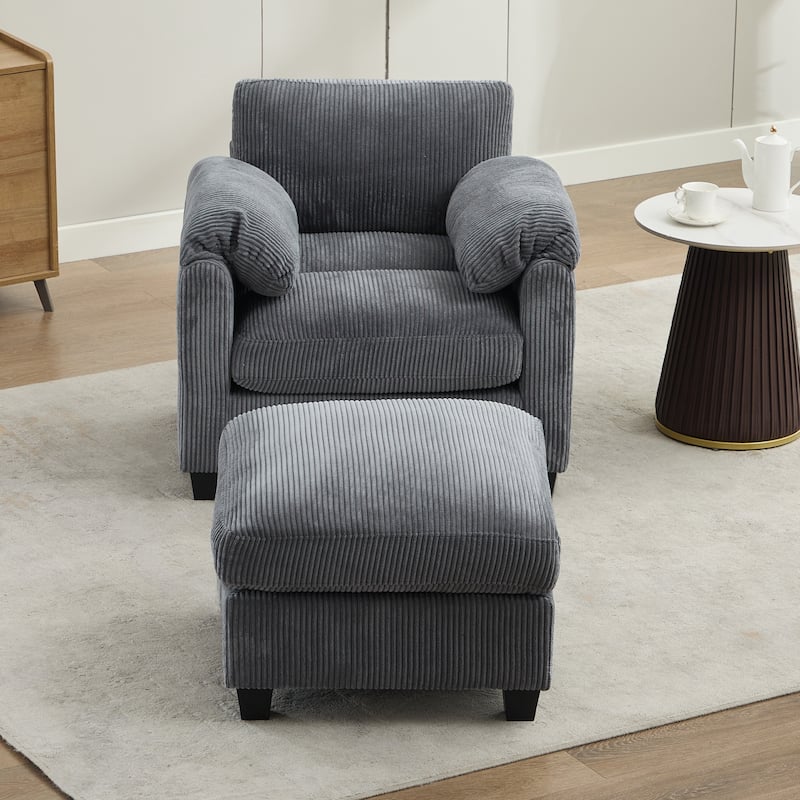 Corduroy Single Sofa Chiar with A Removable Ottoman