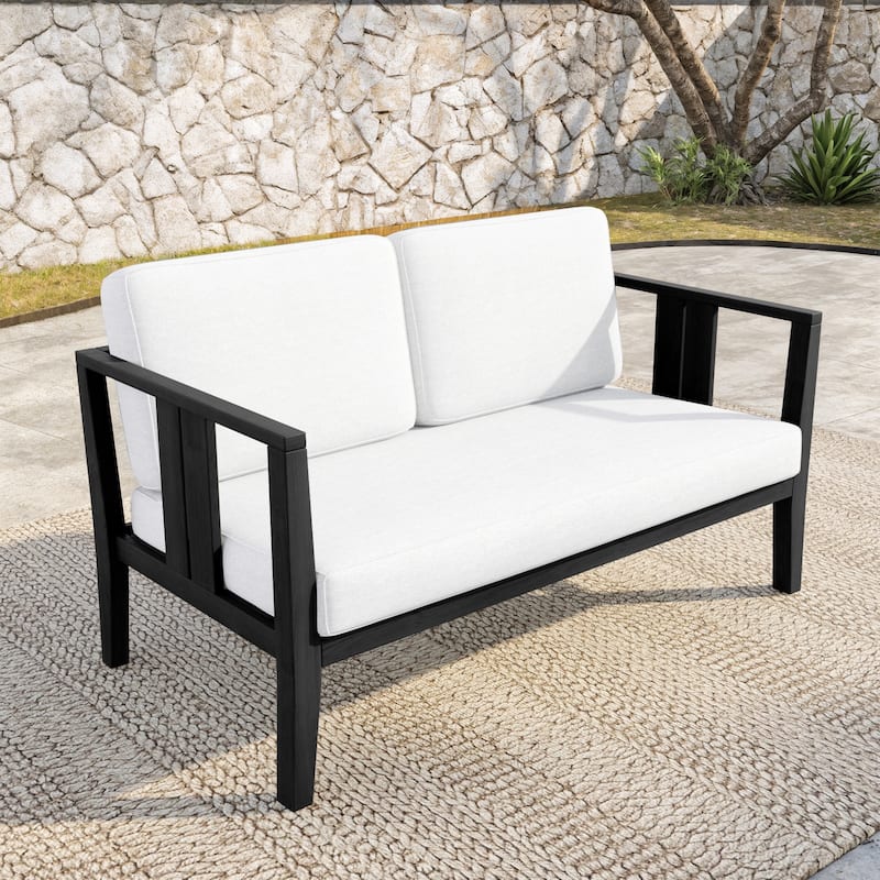 Outdoor Patio Wood Loveseat with Cushion