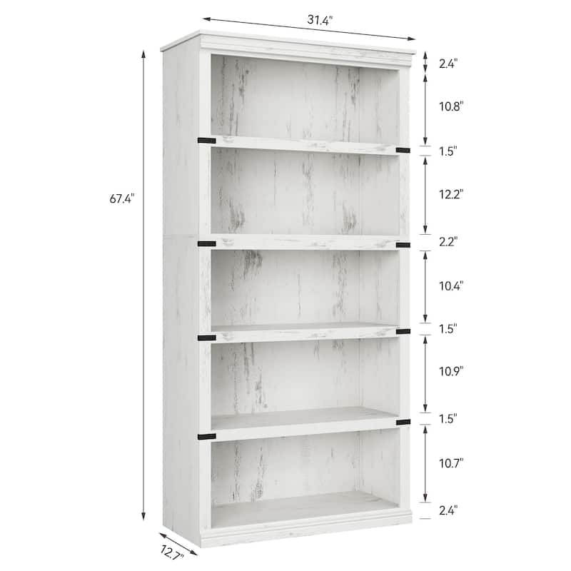 5 Tier Farmhouse Bookcase, 67.4" Tall Book Shelf with Storage, Wooden Bookshelves 5 Shelf