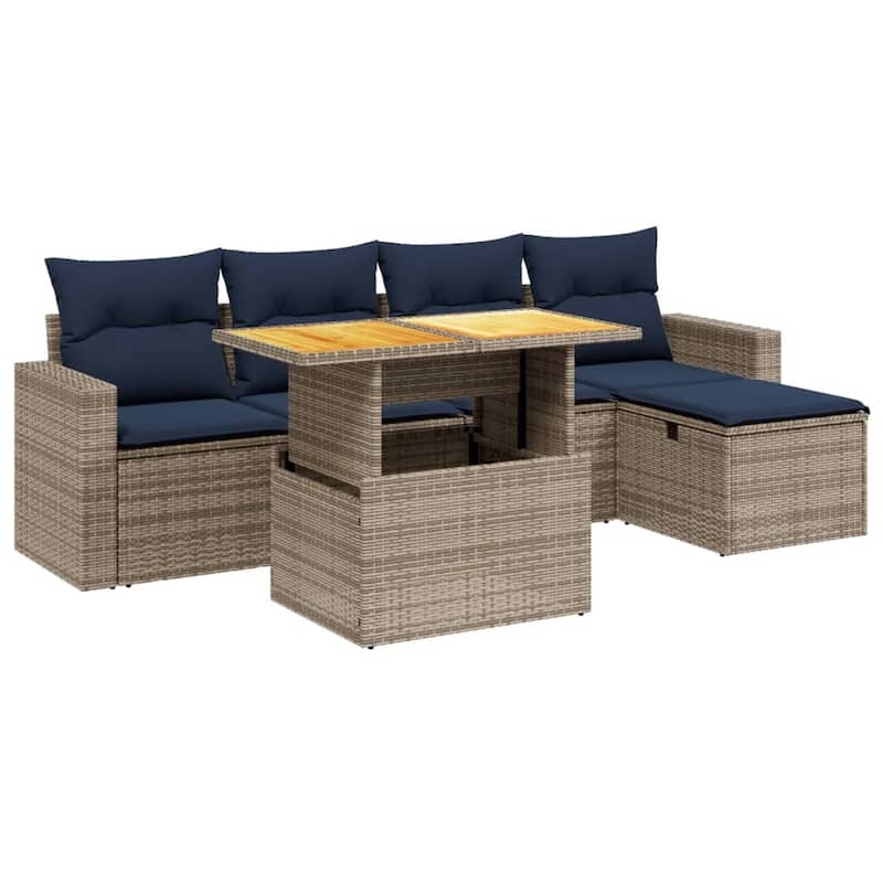 vidaXL Patio Sofa Set with Cushions Outdoor Furniture 6 Piece Poly Rattan