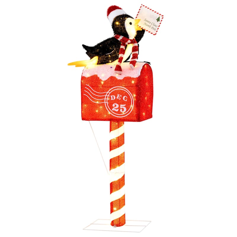 Costway 4.8 FT Christmas Lighted Penguin on Mailbox with 100 LED White - as pic shows - See Details