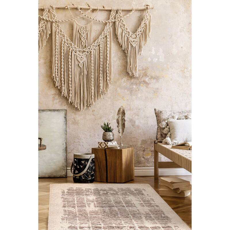 ECARPETGALLERY Hand-knotted Tangier Cream, Grey Wool Rug - 5'0 x 7'9