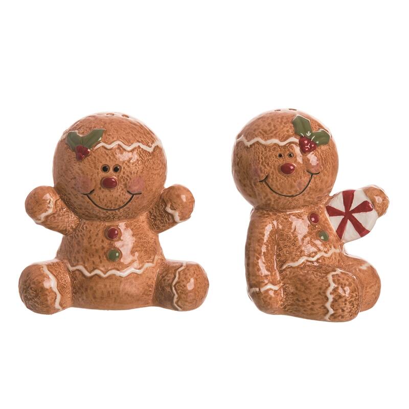 Transpac Ceramic 3.5 in. Christmas Sweet Gingerbread Salt and Pepper Shaker Set of 2