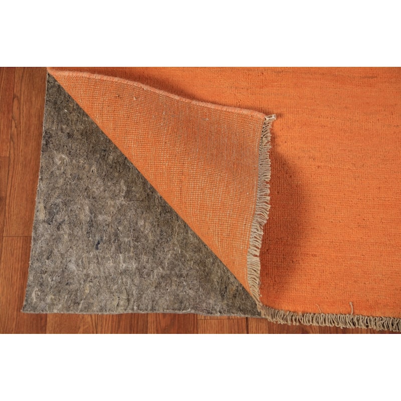 Orange Modern Gabbeh Runner Rug Hand-Knotted Solid Wool Carpet - 2'6" x 9'8"