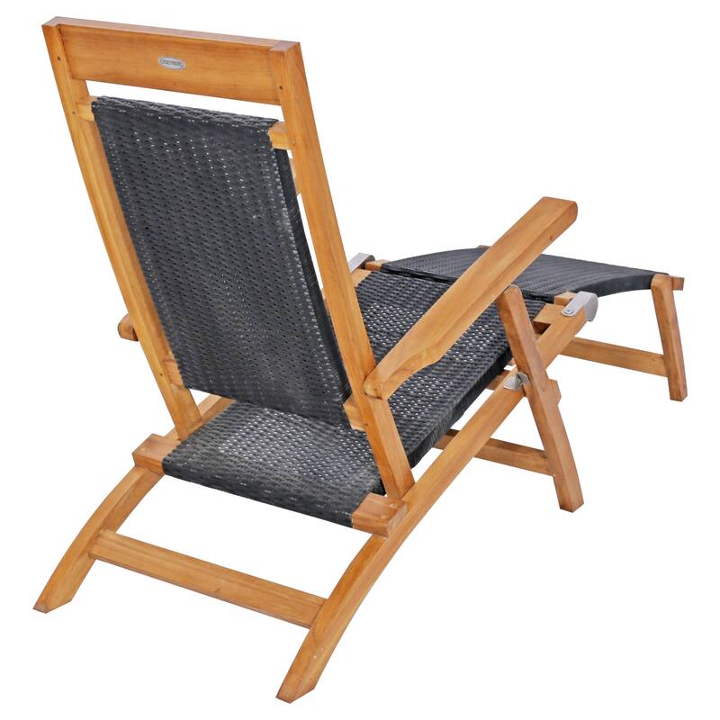 Chic Teak Narmada Teak Wood and Woven Steamer Chair, Black