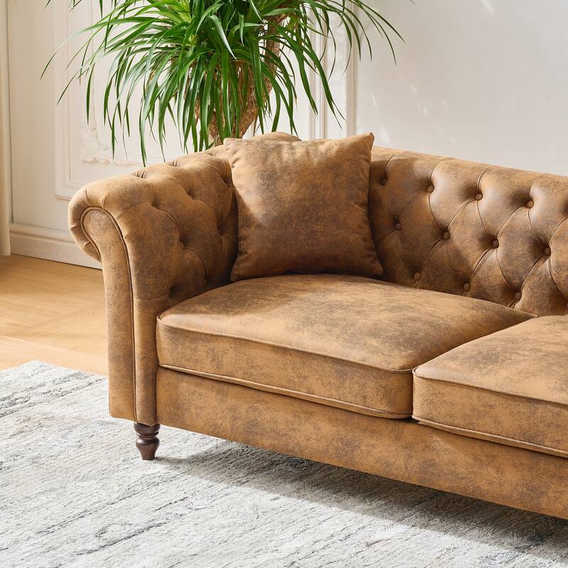 66" Chesterfield Tech-Fabric Loveseat,Mid-Century Modern 2-Seater with Rolled Arms and 450lb Capacity