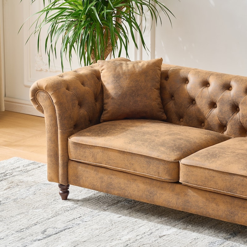 83"Chesterfield ‌Tech Fabric Sofa,High-Tech Fabric Roll Armrest Sofa,Upholstered Modern Couch,3 Seater Couch