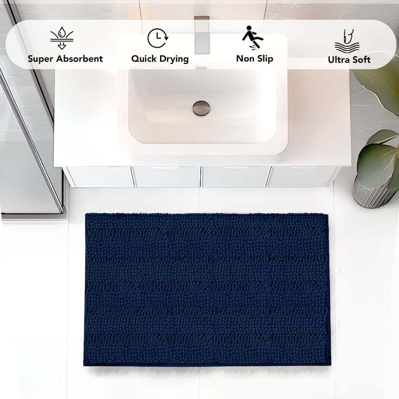 Deconovo Non Slip Chenille Striped Bath Mat Soft Durable