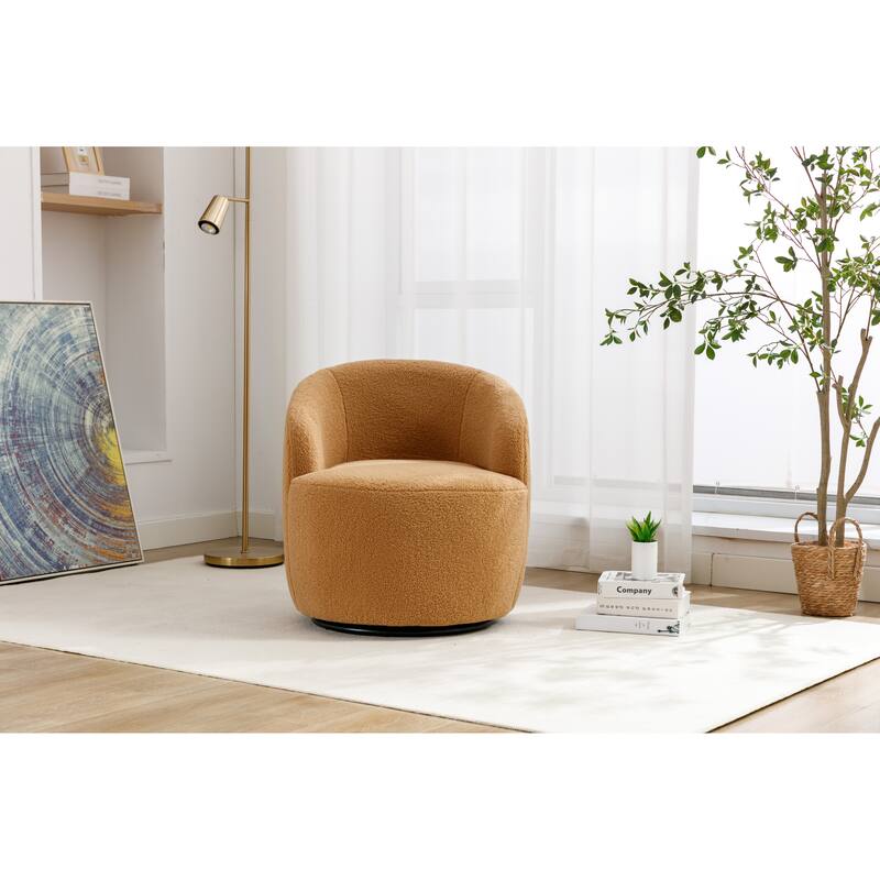 Wool Swivel Barrel Chair with 360° Rotation & Metal Base