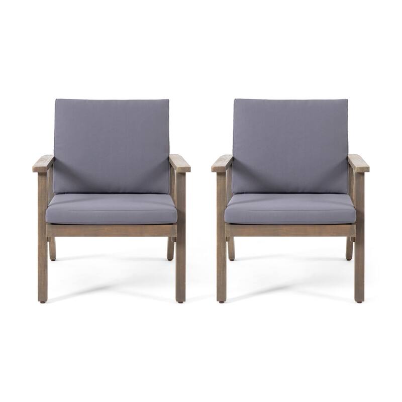 Elin Outdoor Club Chair Set of 2, Acacia Wood Frame, Gray Cushions
