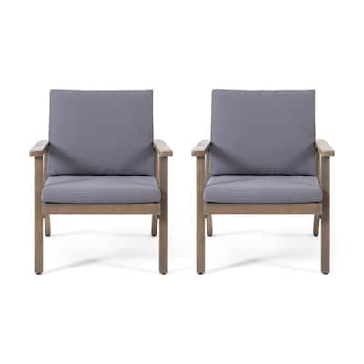 Elin Outdoor Club Chair Set of 2, Acacia Wood Frame, Gray Cushions