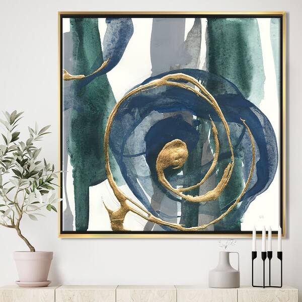 slide 2 of 9, Designart 'Indigo and Gold I' Posh & Luxe Framed Canvas