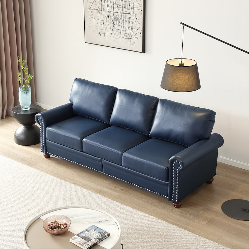 2+3 Seat Faux Leather Sofa with Storage - Durable Build, Stylish Nailhead Trim