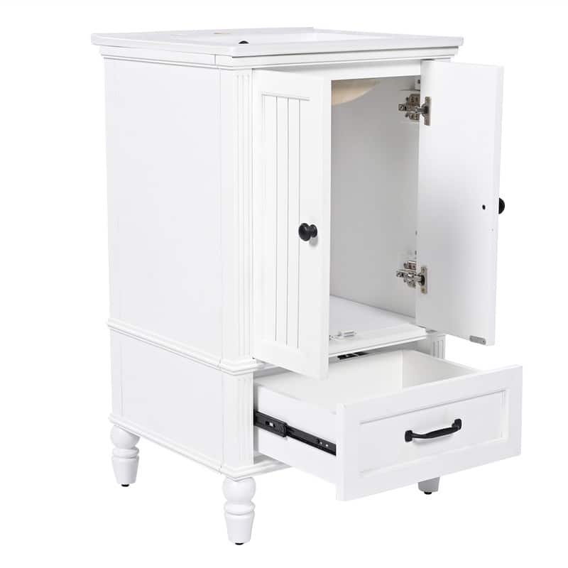 20" Bathroom Vanity with Ceramic Sink Top, Freestanding Bathroom Vanity Cabinet with 2 Doors and 1 Storage Drawer