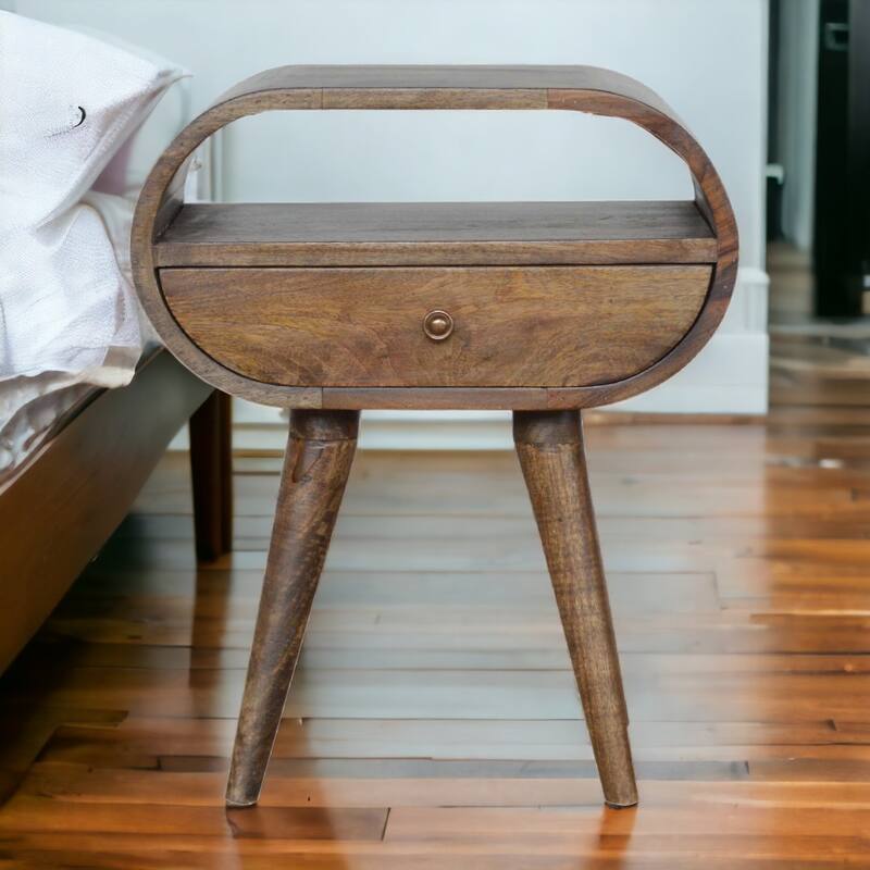 Artisan Furniture Solid Wood Grey Washed Circular nightstand