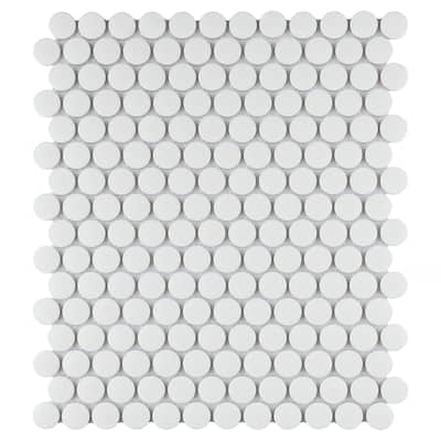 Merola Tile Gotham Penny Round White 9-3/4" x 11-1/2" Porcelain Floor and Wall Tile