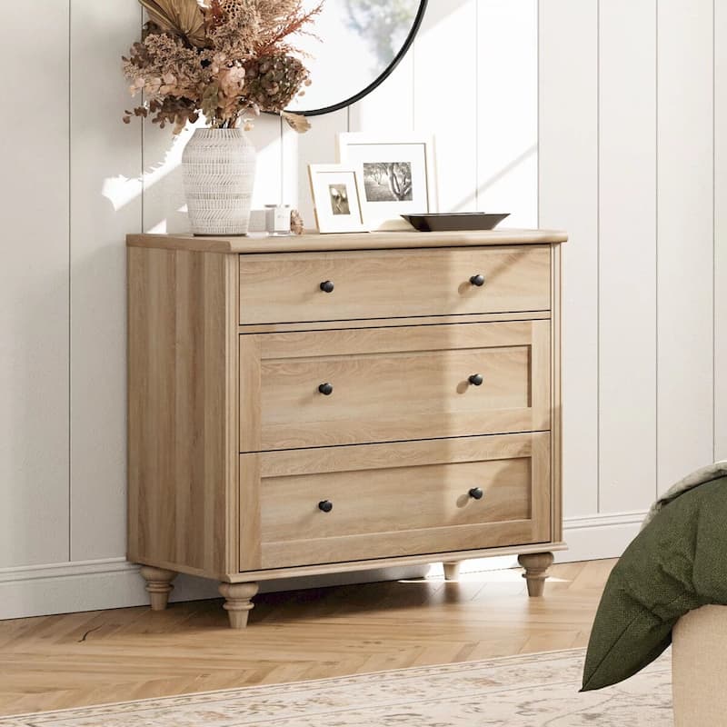 Dresser for Bedroom with 3 Drawer, Accent Kids Dresser Storage Cabinet - Oak - 3-drawer