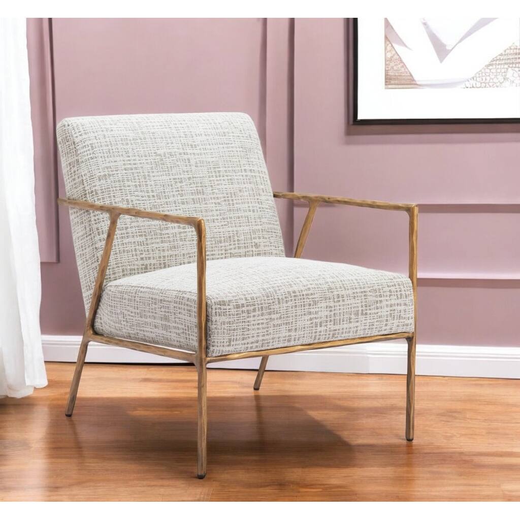 HomeRoots 25" Beige And Gold Upholstered Arm Chair - 25' X '31.1' X '32