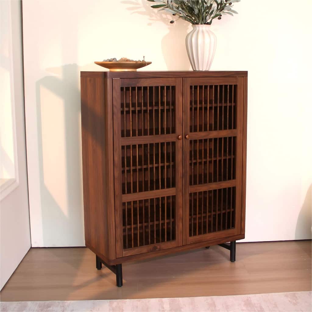 Shoe Cabinet with Shutter Doors, 6-Tier Entryway Shoe Cabinet with Adjustable Shelves, Wooden Modern Rack Organizer