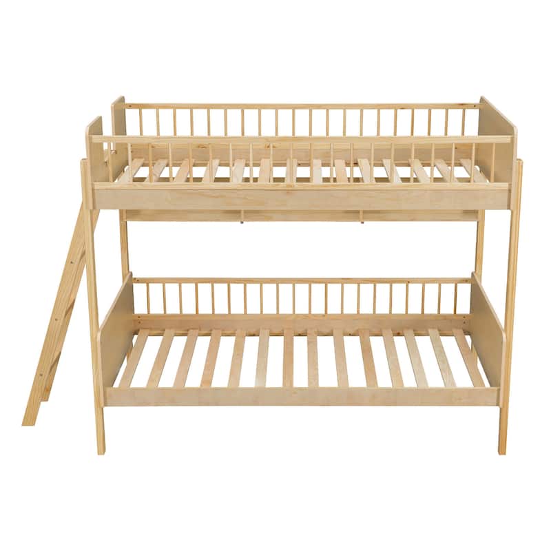 Twin Over Twin Wood Bunk Bed with 3 Storage Shelves, Reversible Ladder