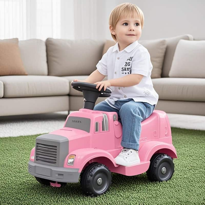 EROMMY 12V Ride-On Fire Truck for Kids with Music, Lights & Dual Motors - Pink