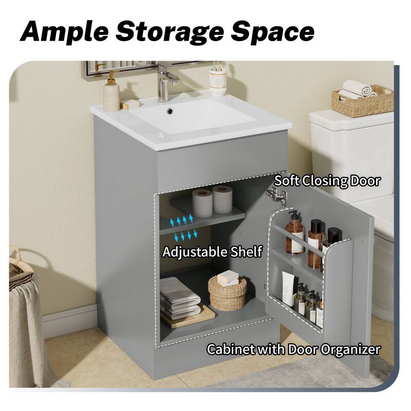 20" Bathroom Vanity with Sink, Vanity Cabinet with Door Shelf and Adjustable Shelf