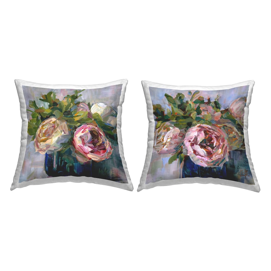 Stupell Pink Modern Rose Bouquets Printed Throw Pillow Design by Borcherding (Set of 2)
