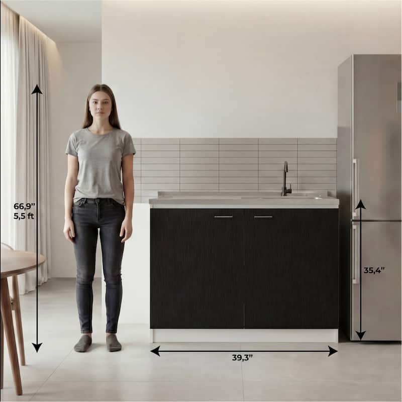 TUHOME Napoles Utility Sink Cabinet with Integrated Steel Sink