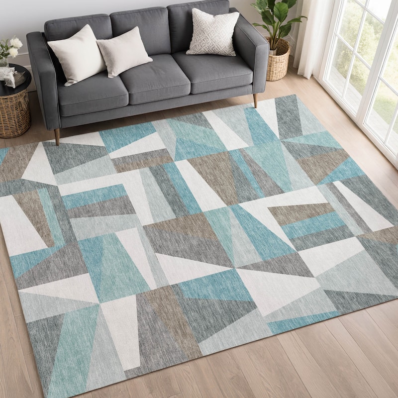 Machine Washable Indoor/ Outdoor Contemporry Mosaic Chantille Rug