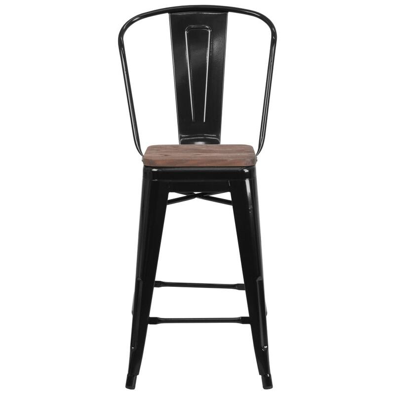 4 Pack 24" High Metal Counter Height Stool with Back and Wood Seat - 17.75"W x 20"D x 39.25"H