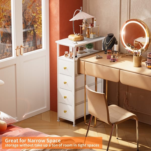 4 Narrow Drawers Dresser & Shelves for Bedroom, Bathroom, Leather, Slim  Nightstand, White - Bed Bath & Beyond - 40180142