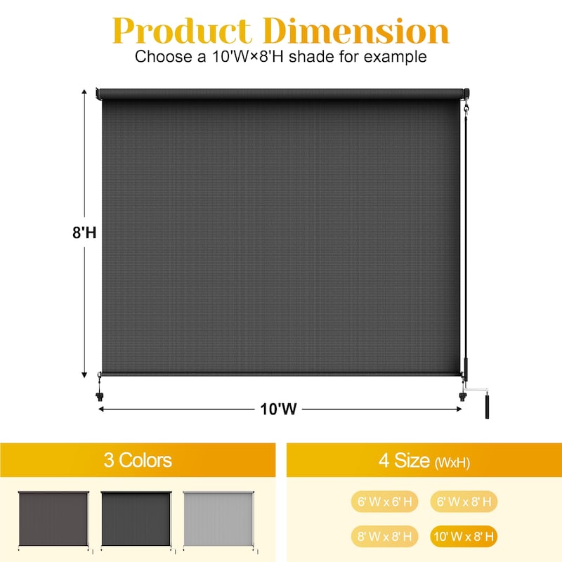 6'W X 6'H Outdoor Roller Shade with 95% UV Protection