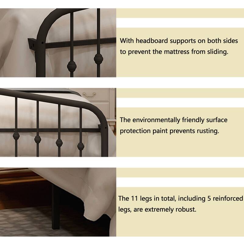 Alazyhome Platform Metal Bed Frame with Headboard, Iron Slat Support